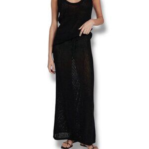 Dissh MARGOT BLACK CROCHET MIDI MAXI SKIRT OPEN KNIT Stretch